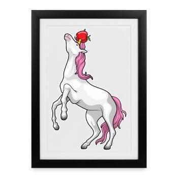 Einhorn Apfel  - Gerahmtes Poster (27 × 37 cm) - Schwarz - Vorne