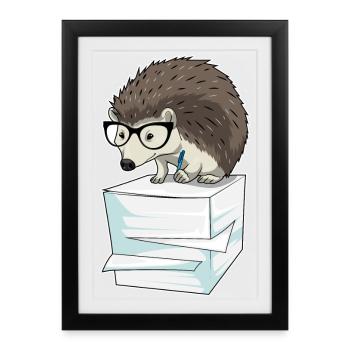 Hedgehog Secretary Paper Stack Office - Framed poster (27 × 37 cm) - black - Front
