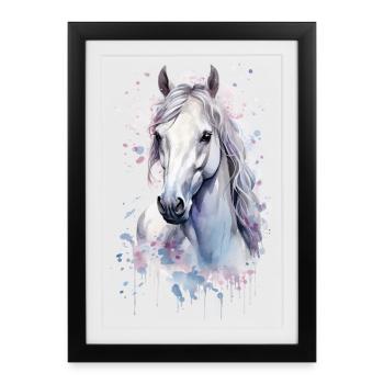 Cheval blanc - Affiche encadrée (27 × 37 cm) - noir - Devant