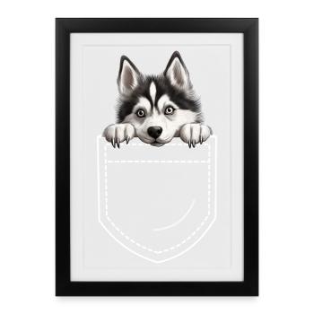 Chien Husky - Affiche encadrée (27 × 37 cm) - noir - Devant