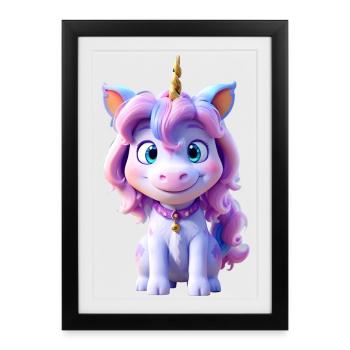 Belle petite licorne 3D - Affiche encadrée (27 × 37 cm) - noir - Devant