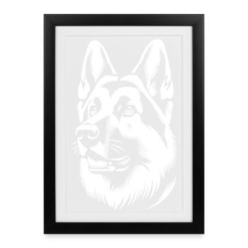 German Shepherd white silhouette from head - Framed poster (27 × 37 cm) - black - Front