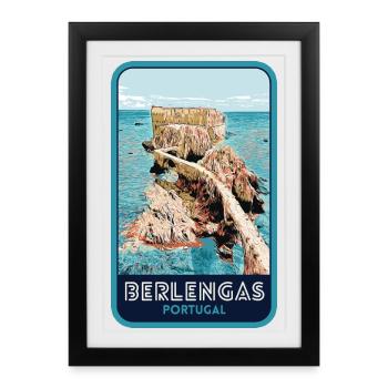 Illustration of the Berlengas Islands, Peniche - Framed poster (27 × 37 cm) - black - Front