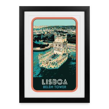 Tour de Belém au Portugal: Vue Marine - Affiche encadrée (27 × 37 cm) - noir - Devant