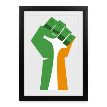 Le poing levé (vert, blanc, orange) - Affiche encadrée (27 × 37 cm) - noir - Devant