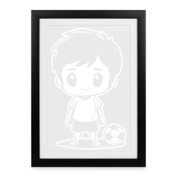 Fußball Junge Zeichnung - Gerahmtes Poster (27 × 37 cm) - Schwarz - Vorne