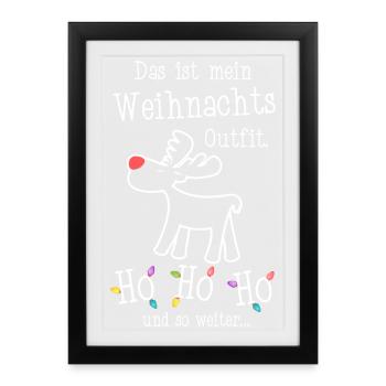 Mein Weihnachtsoutfit Mürrisches Rentier Ho Ho Ho - Gerahmtes Poster (27 × 37 cm) - Schwarz - Vorne
