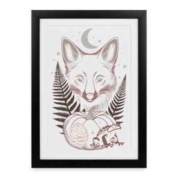 Fox with fern and pumpkin in autumn forest - Framed poster (27 × 37 cm) - black - Front