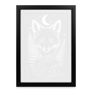 Mystical Fox with Pumpkin - Night in the Autumn Forest - Framed poster (27 × 37 cm) - black - Front