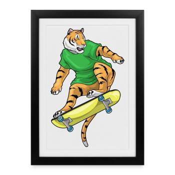Tiger Skater Skateboard - Gerahmtes Poster (27 × 37 cm) - Schwarz - Vorne