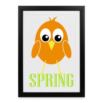 Playful spring bird with big eyes - Framed poster (27 × 37 cm) - black - Front
