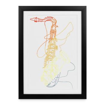 Saxophone Line Art Vintage - Affiche encadrée (27 × 37 cm) - noir - Devant