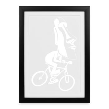 Balade à vélo sur l'île de Pâques (blanc) - Affiche encadrée (27 × 37 cm) - noir - Devant