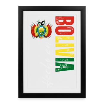 Fabriqué en Bolivie, design vertical - Affiche encadrée (27 × 37 cm) - noir - Devant