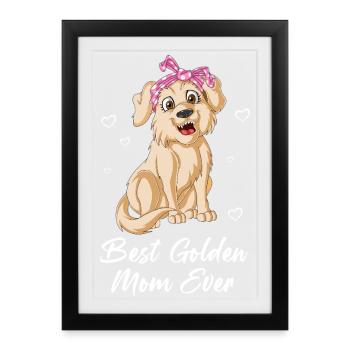 Cute Golden Retriever mom with Pink Bow and Hearts - Framed poster (27 × 37 cm) - black - Front