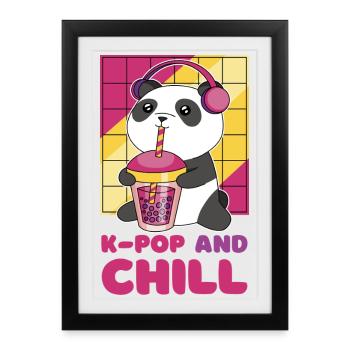 Kawaii Panda with Headphones and Bubble Tea - Framed poster (27 × 37 cm) - black - Front