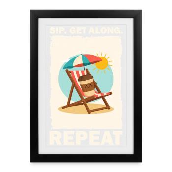Sunny Beach Coffee Drinking Design - Framed poster (27 × 37 cm) - black - Front