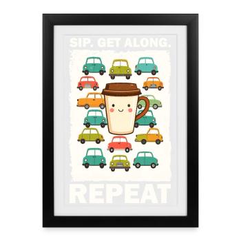 Playful coffee mug with cars - Framed poster (27 × 37 cm) - black - Front
