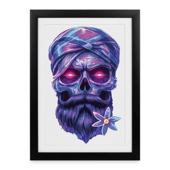 Crâne mystique avec talisman et edelweiss - Affiche encadrée (27 × 37 cm) - noir - Devant