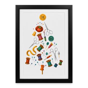 Couture Conception d’arbre de Noël - Affiche encadrée (27 × 37 cm) - noir - Devant