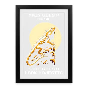 Main Quest: Suns | Iguana Reptile Humor - Framed poster (27 × 37 cm) - black - Front