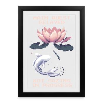 Quête principale retardée | Koi Viewing Zen Pond - Affiche encadrée (27 × 37 cm) - noir - Devant