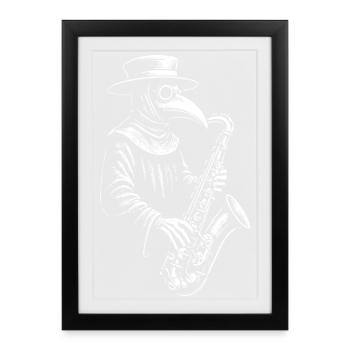 Plague Doctor joue du saxophone - Affiche encadrée (27 × 37 cm) - noir - Devant