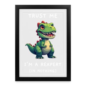 Drôle de T-Rex « Rexpert in Nothing » Dicton - Affiche encadrée (27 × 37 cm) - noir - Devant