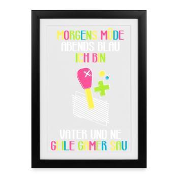 Gamer Gaming Père Fête des Pères Dire Gaming Papa - Affiche encadrée (27 × 37 cm) - noir - Devant