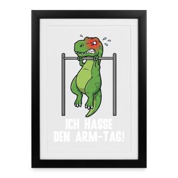 Humour de fitness des dinosaures T-Rex - Journée des biceps - Affiche encadrée (27 × 37 cm) - noir - Devant