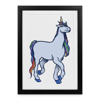 Pastell-Regenbogeneinhorn - Gerahmtes Poster (27 × 37 cm) - Schwarz - Vorne