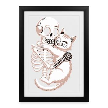 Skeleton And Cat Hug Love Humor - Framed poster (27 × 37 cm) - black - Front