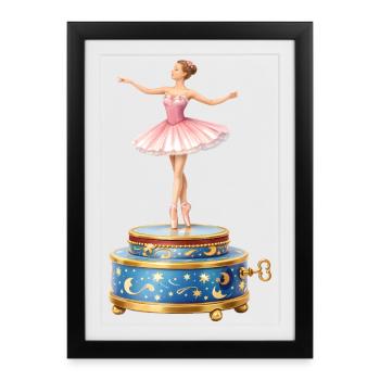 Ballerina on music box illustration - Framed poster (27 × 37 cm) - black - Front