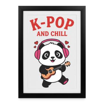 Adoration de la musique coréenne K-Pop et Chill Panda - Affiche encadrée (27 × 37 cm) - noir - Devant