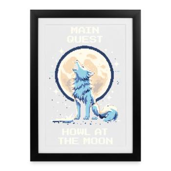 Main Quest: Howling to the Moon | Wolf - Framed poster (27 × 37 cm) - black - Front