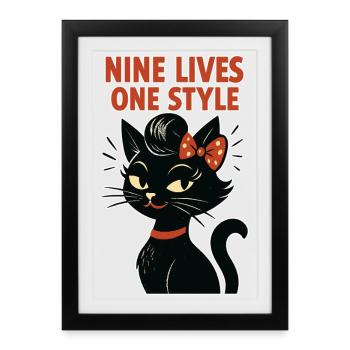 Rockabilly Cat : Rétro des années 50 - Affiche encadrée (27 × 37 cm) - noir - Devant