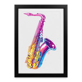 Saxophone Illustration - Affiche encadrée (27 × 37 cm) - noir - Devant