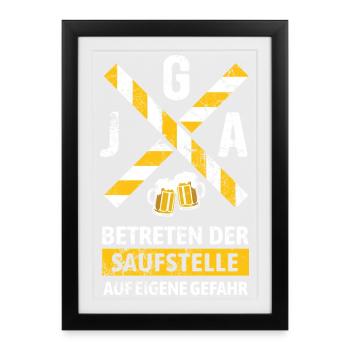 Enterrement de vie de garçon entrant dans le site de consommation d’alcool Avertissement - Affiche encadrée (27 × 37 cm) - noir - Devant