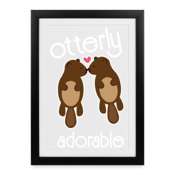 Couple de loutres mignonnes cœurs amoureux Art romantique d’animaux - Affiche encadrée (27 × 37 cm) - noir - Devant