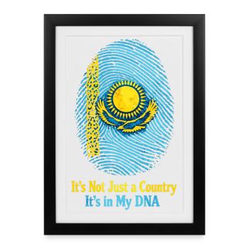 Empreinte génétique Kazakhstan - Drapeau Proud Roots - Affiche encadrée (27 × 37 cm) - noir - Devant