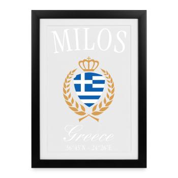 Couronne des armoiries de Milos Grèce – Souvenir de voyage - Affiche encadrée (27 × 37 cm) - noir - Devant