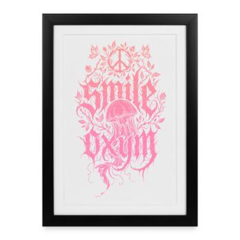 Méduses roses dans la forêt corallienne - Affiche encadrée (27 × 37 cm) - noir - Devant