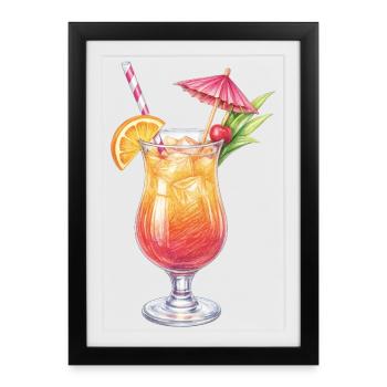 Cocktail tropical avec décoration fruitée - Affiche encadrée (27 × 37 cm) - noir - Devant