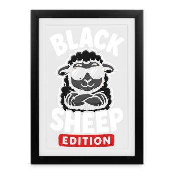 Mouton noir avec des lunettes de soleil - Affiche encadrée (27 × 37 cm) - noir - Devant