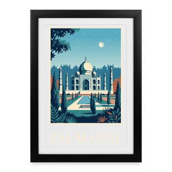 Taj Mahal Moonlit Garden Indian Travel - Framed poster (27 × 37 cm) - black - Front