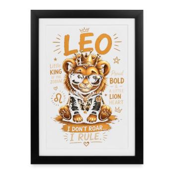 Leo Roi Lion Princier et Orné - Zodiaque - Affiche encadrée (27 × 37 cm) - noir - Devant