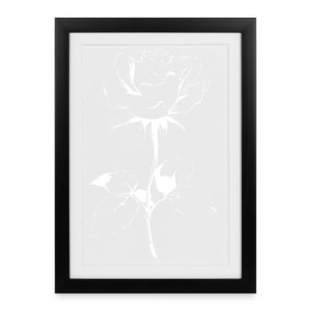 Dessin en rose blanche sur fond noir - Affiche encadrée (27 × 37 cm) - noir - Devant