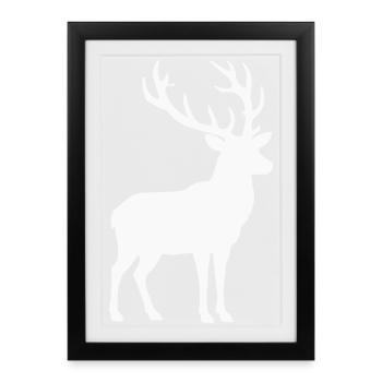 Silhouette de cerf, forêt blanche nature - Affiche encadrée (27 × 37 cm) - noir - Devant