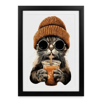 Cat Iced Coffee Coffee Lover Cat Mom Cats - Framed poster (27 × 37 cm) - black - Front