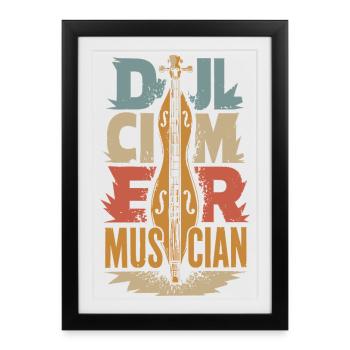 Dulcimer Musicien de Dulcimer Instrument pincé - Affiche encadrée (27 × 37 cm) - noir - Devant